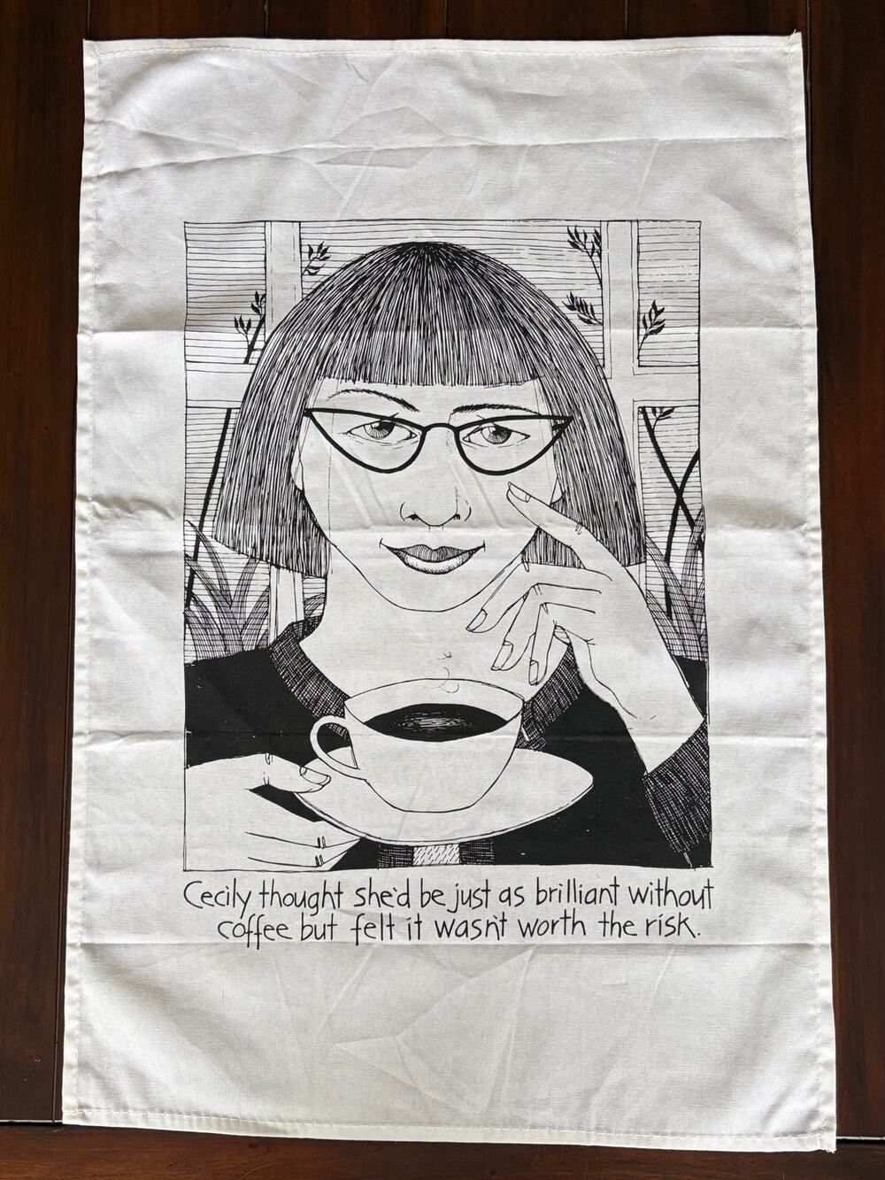 Cecily New Zealand Coffee Brilliance Tea Towel 100% Cotton NWOT Celia Allison